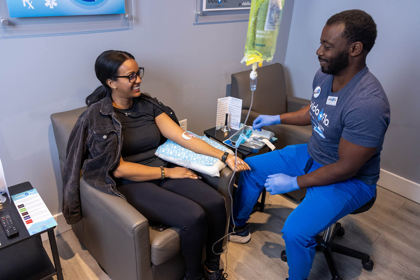 A patient staying healthy with an iv drip in Buckhead, GA.